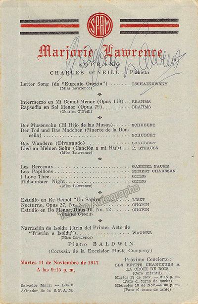 Lawrence, Marjorie - Signed Program Havana 1947