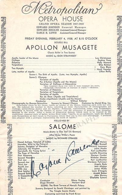 Lawrence, Marjorie - Signed Program Clip Metropolitan Opera, New York 1938