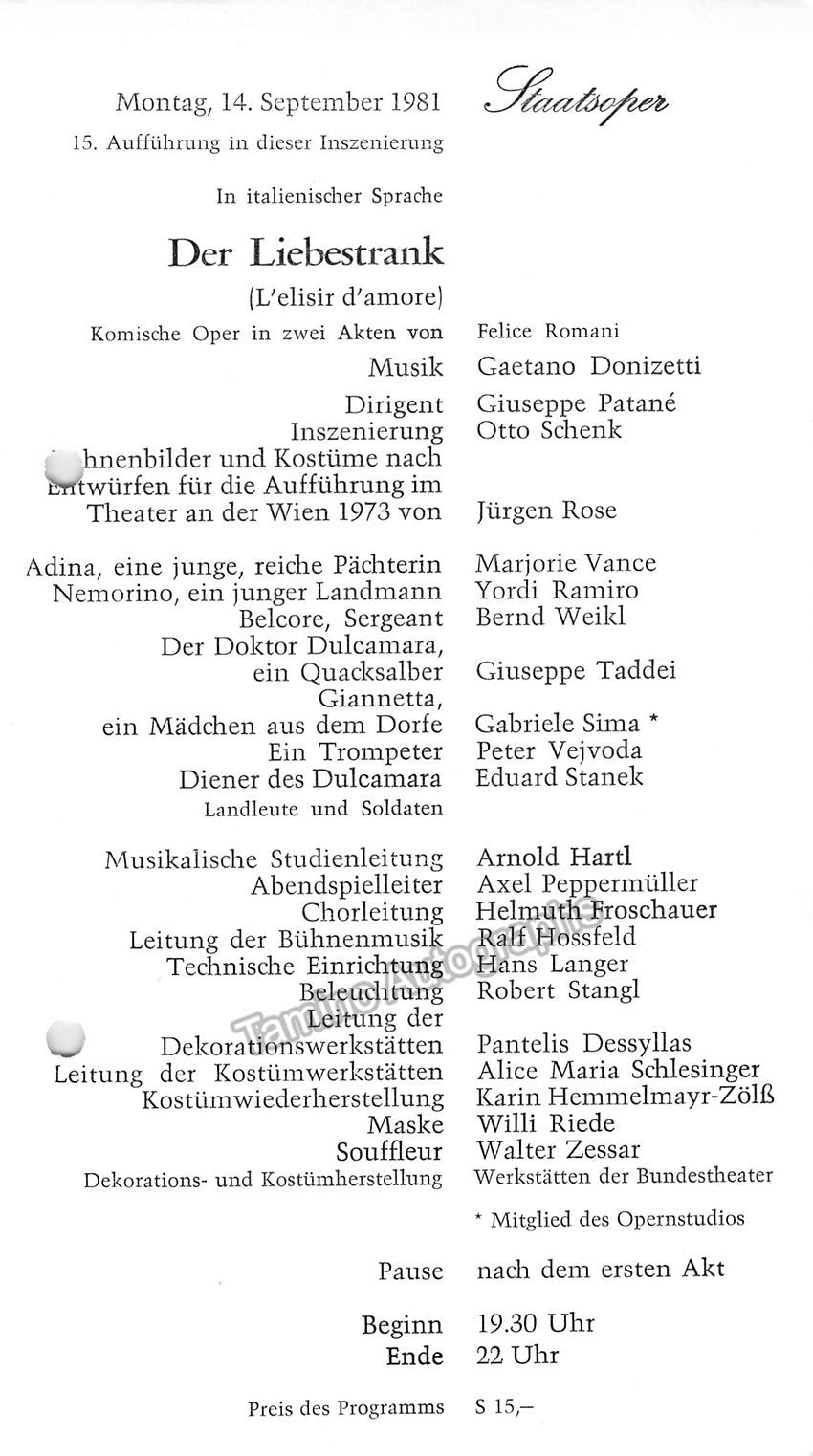 Vienna State Opera - Lot of 10 Signed Programs 1979-1981 - Tamino