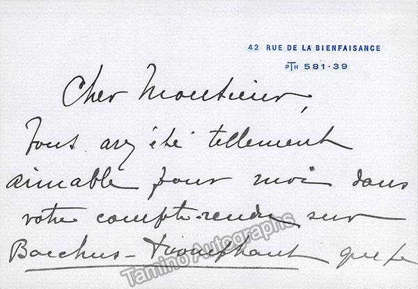 Chenal, Marthe - Autograph Note Signed 1909