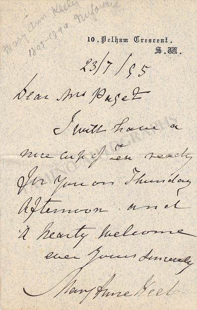 Keeley, Mary Anne - Autograph Note Signed 1895