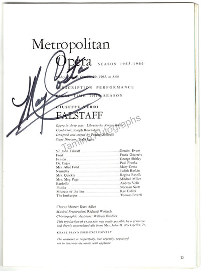 Metropolitan Opera - Signed Opera Programs 1959-1969 (Various Autographs)