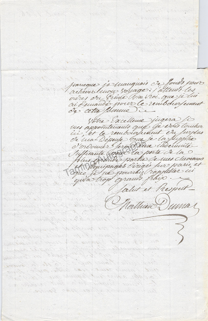 Dumas, Guillaume-Mathieu - Autograph Letter Signed & 2 Documents Signed