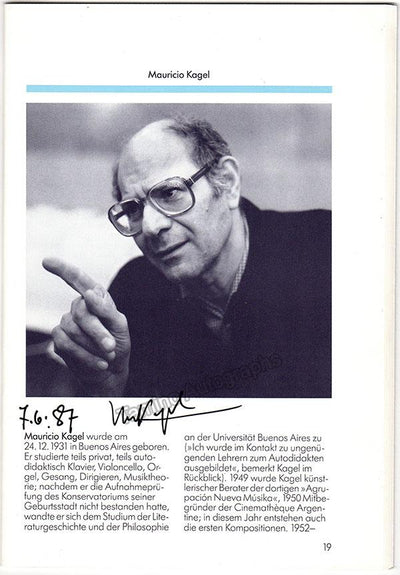 Kagel, Mauricio - Signed Program Cologne 1987