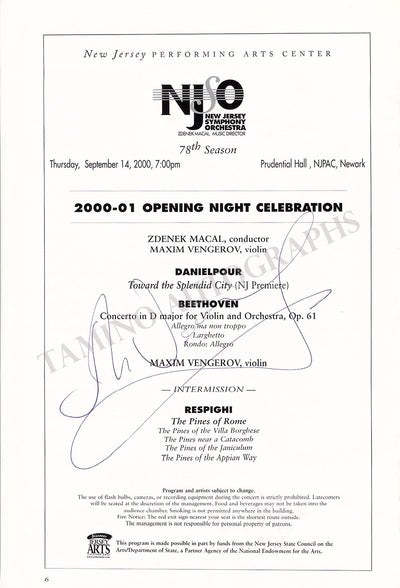 Vengerov, Maxim - Signed Program New Jersey 2000