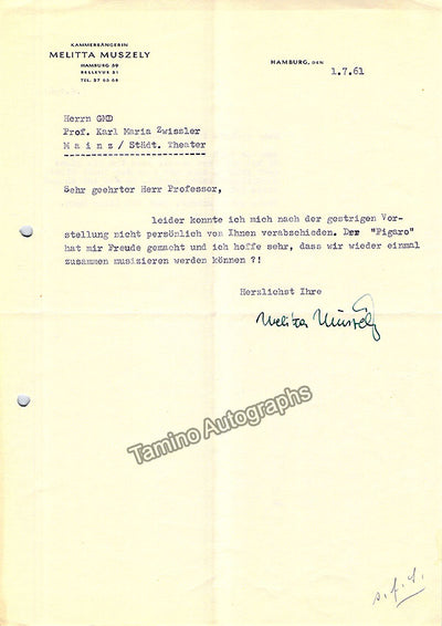 Muszely, Melitta - Typed Letter Signed