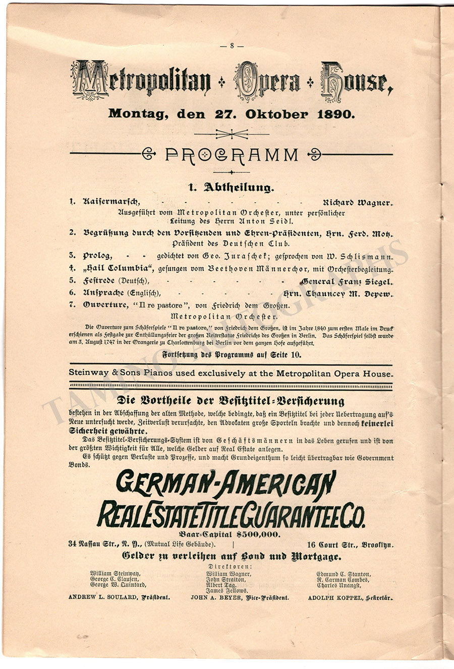 Met Opera Program Von Moltke Jubilee 1890 – Tamino