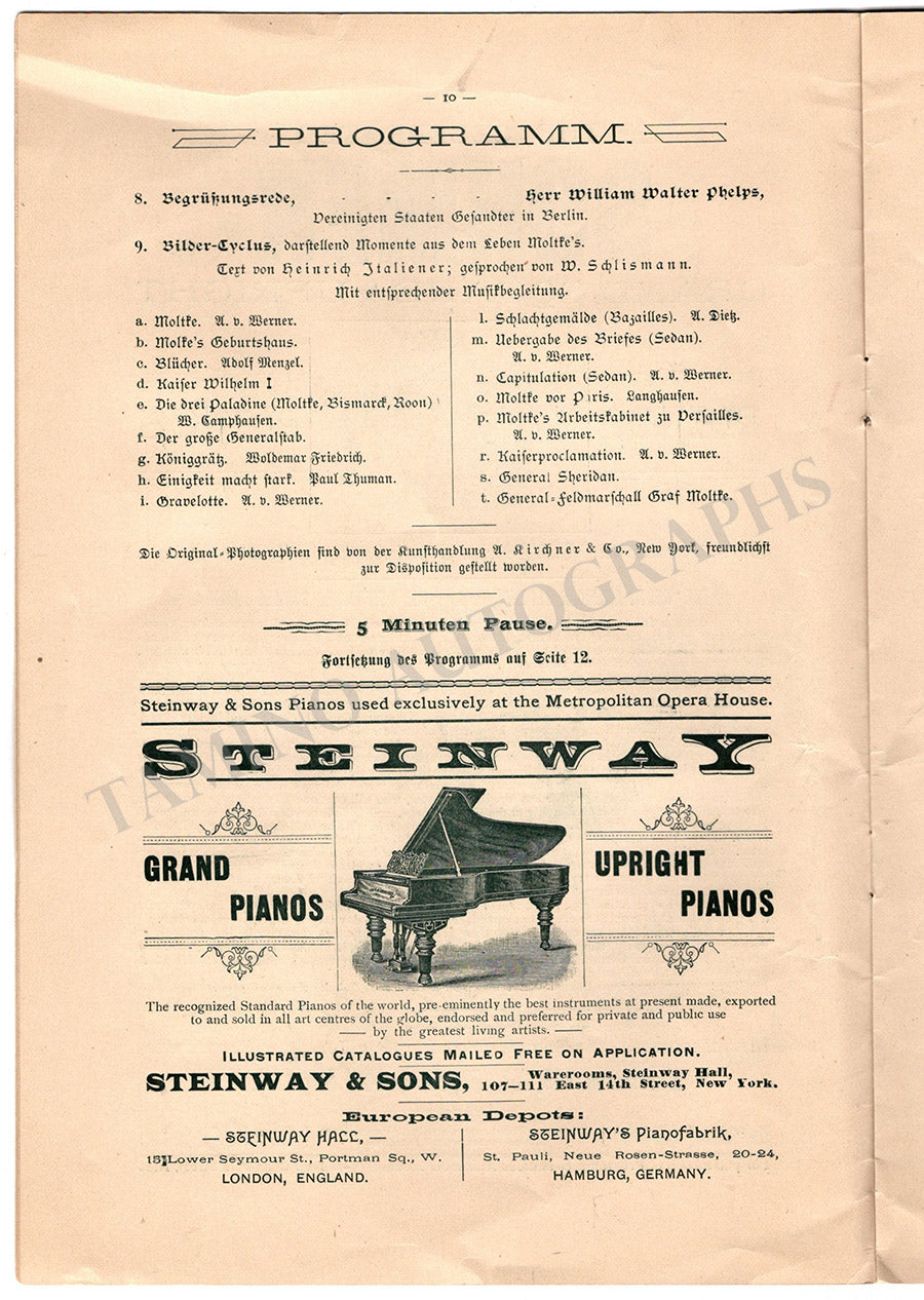 Met Opera Program Von Moltke Jubilee 1890 – Tamino