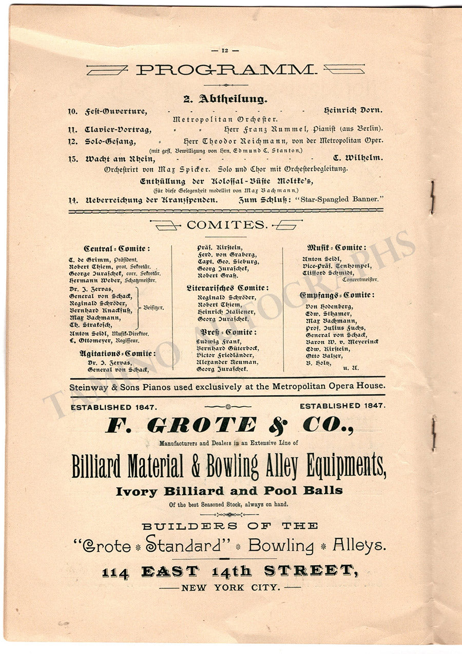 Met Opera Program Von Moltke Jubilee 1890 – Tamino