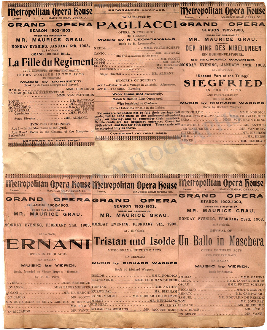 Opera Program Clips Collection Met Manhattan 1903-1910 – Tamino