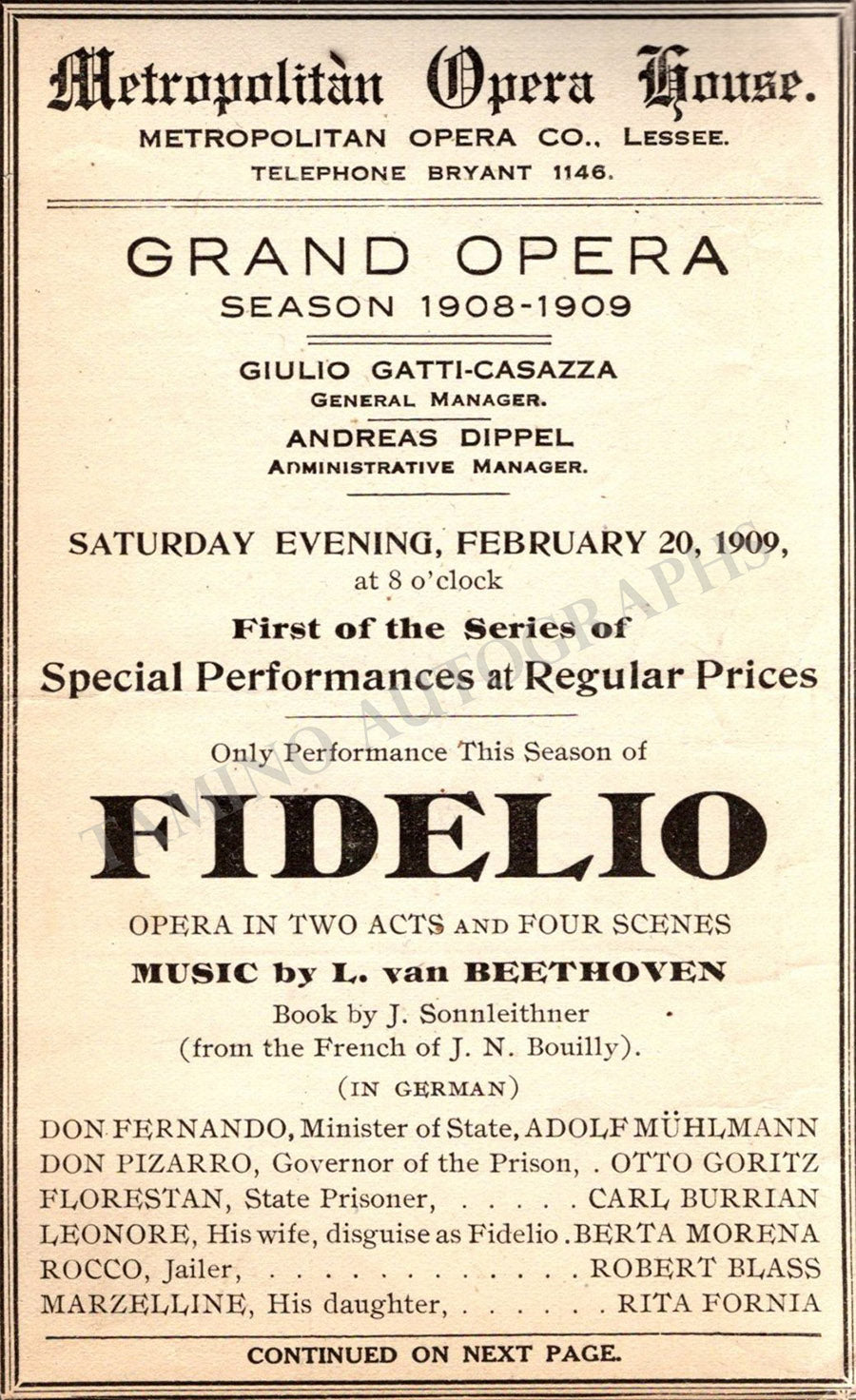 Metropolitan Opera - Program Clip Collection Book 1908-1909 – Tamino