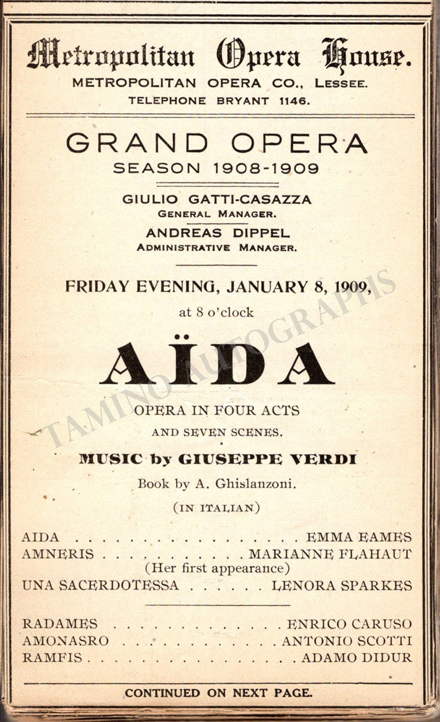 Metropolitan Opera - Program Clip Collection Book 1908-1909 – Tamino