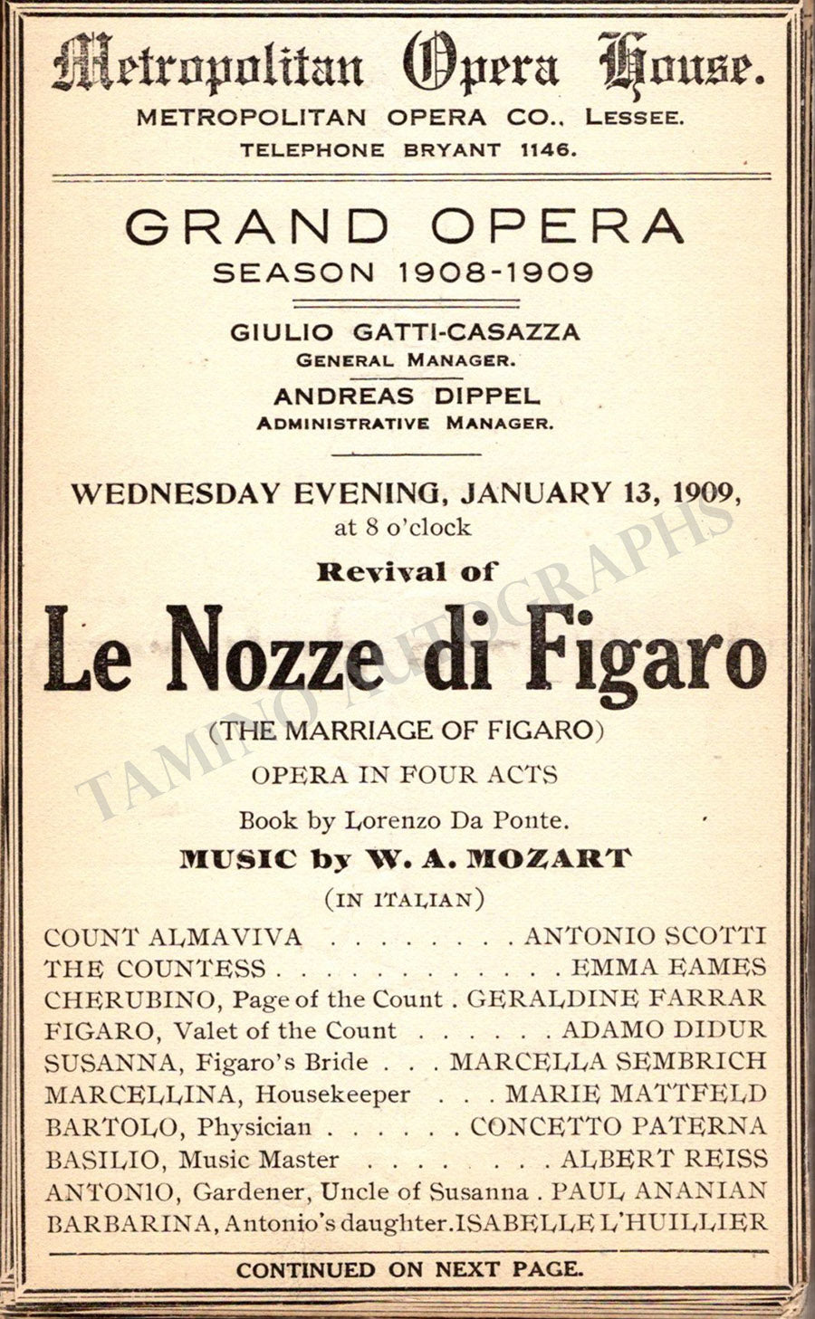 Metropolitan Opera - Program Clip Collection Book 1908-1909 – Tamino
