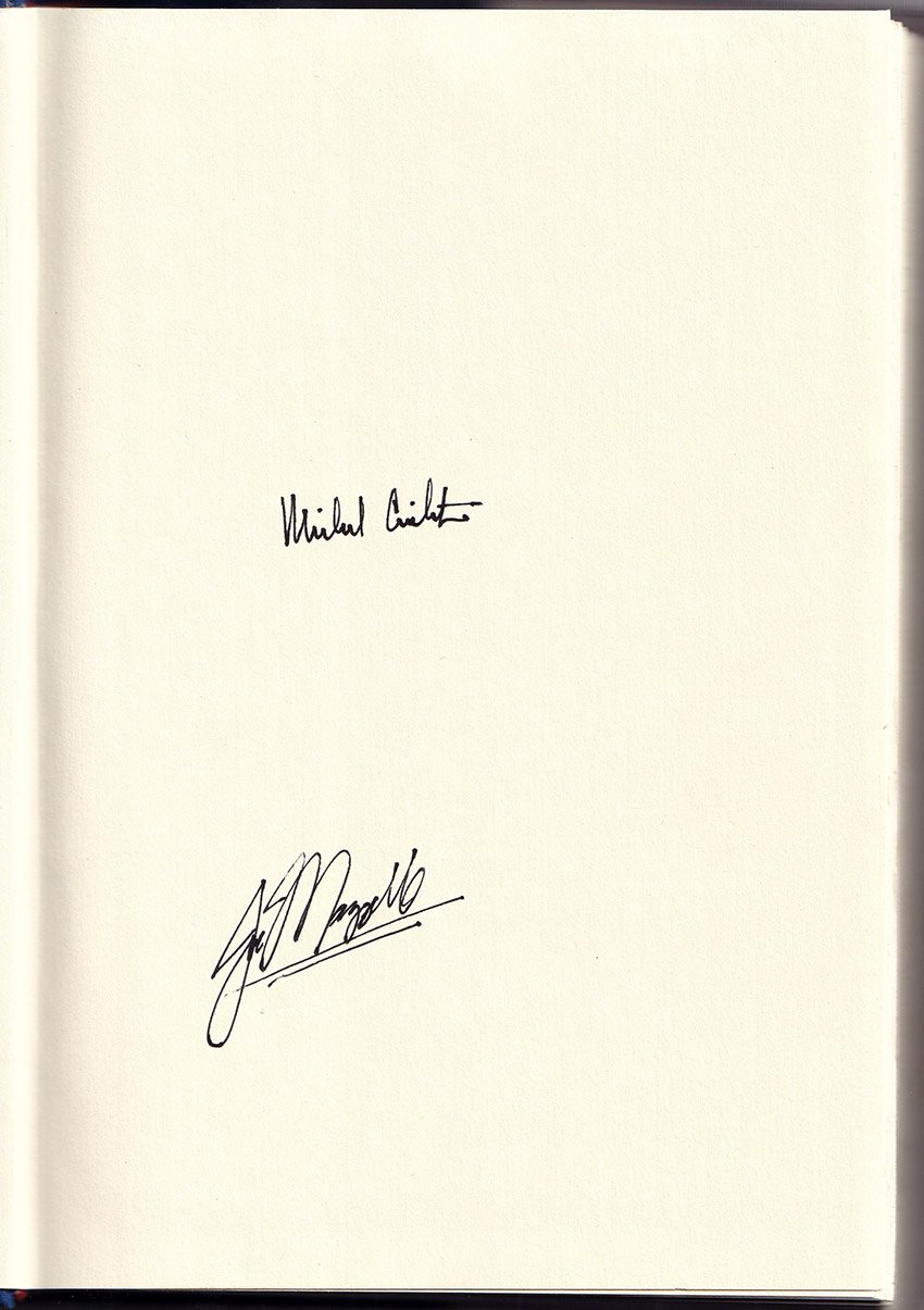Crichton, Michael - Signed Book "Jurassic Park" - Tamino