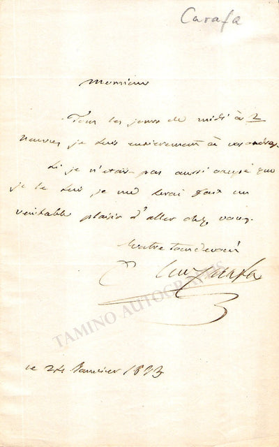 Carafa, Michele - Autograph Note Signed 1833