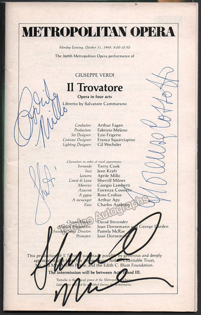 Cossotto, Fiorenza - Millo, Aprile - Milnes, Sherrill - Lamberti, Giorgio - Signed Program Metropolitan Opera 1988