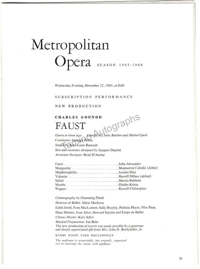 Caballe, Montserrat - Milnes, Sherrill - Program Double Debut Met 1965