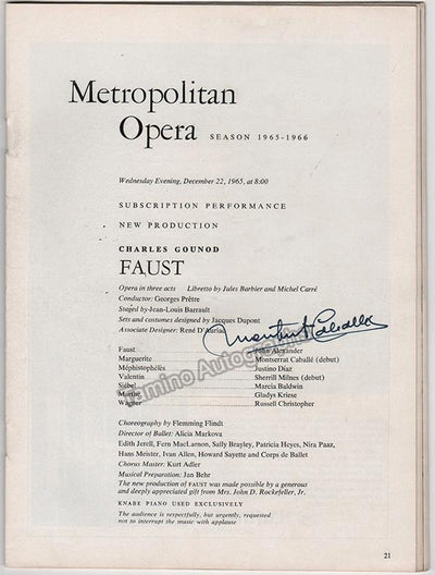 Caballe, Montserrat - Signed Met Opera Debut Program - Faust 1965