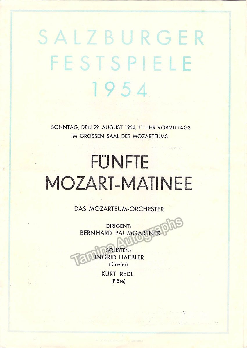 Haebler, Ingrid - Concert Program 1954 - Tamino