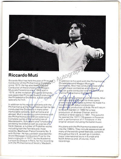Muti, Riccardo - Scotto, Renata & Others - Signed Program London 1978