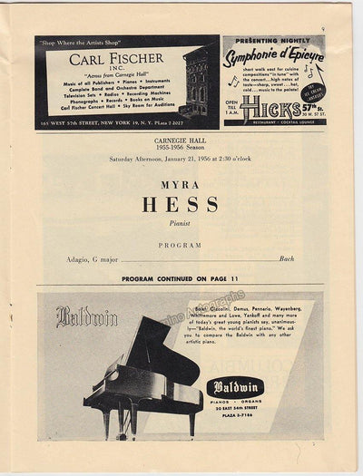 Hess, Myra - Program Carnegie Hall 1956