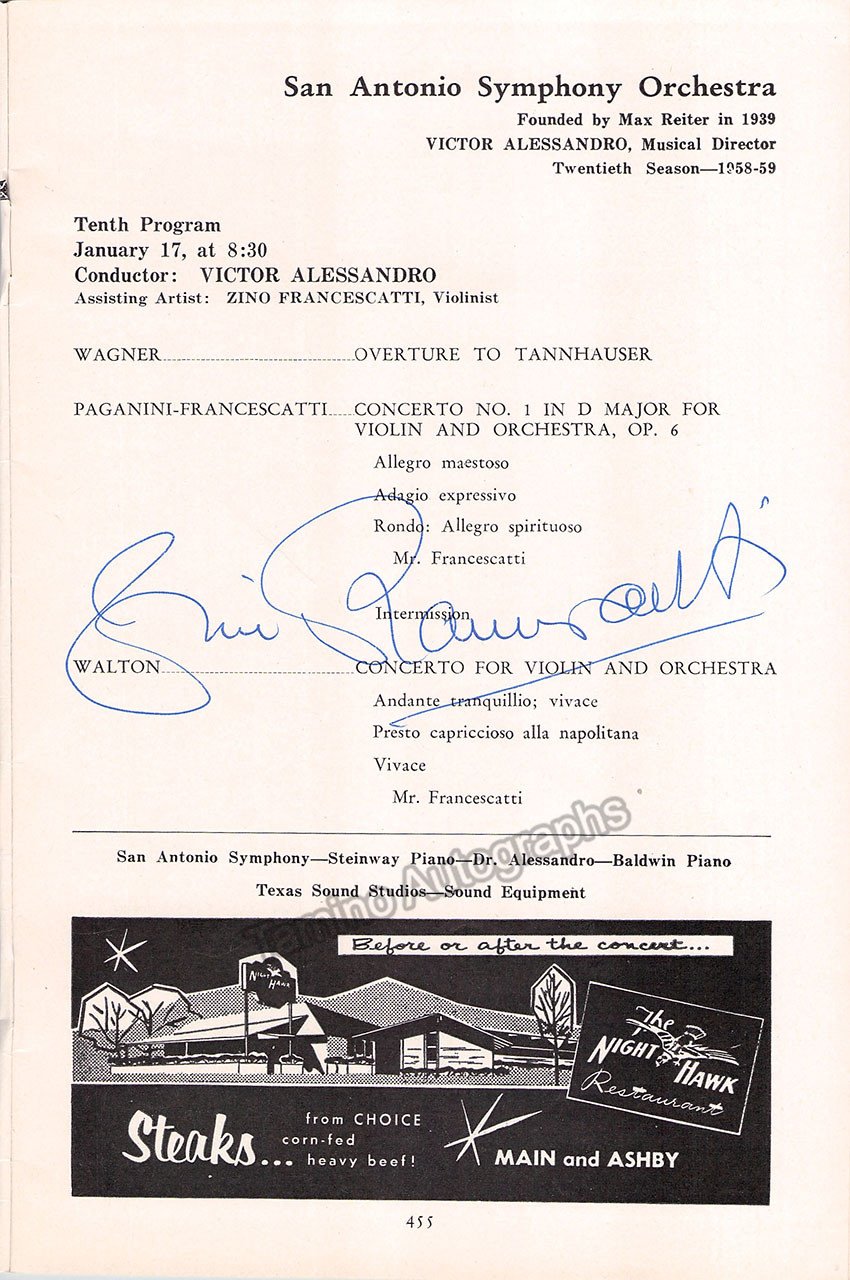 Francescatti, Zino - Signed Program 1959