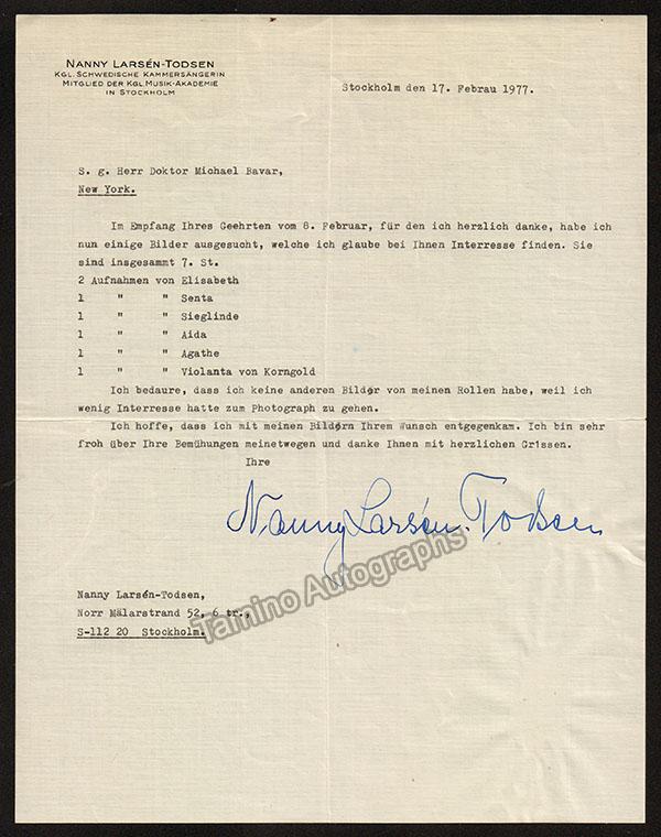 Larsen-Todsen, Nanny - Typed Letter Signed 1977