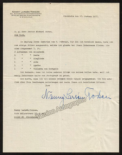 Larsen-Todsen, Nanny - Typed Letter Signed 1977