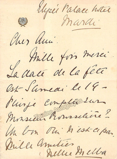 Melba, Nellie - Autograph Letter Signed