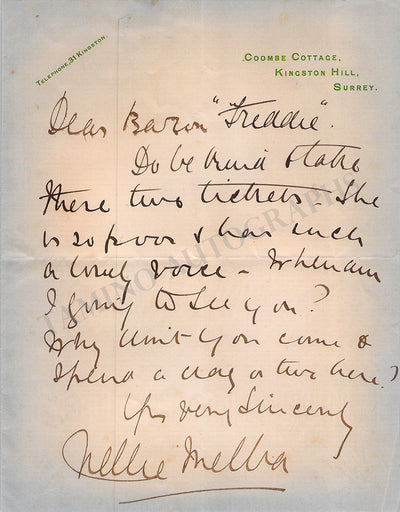 Melba, Nellie - Autograph Note Signed
