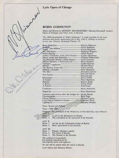 Ghiaurov, Nicolai - Wildermann, William - Signed Cast Page Lyric Opera of Chicago 1966