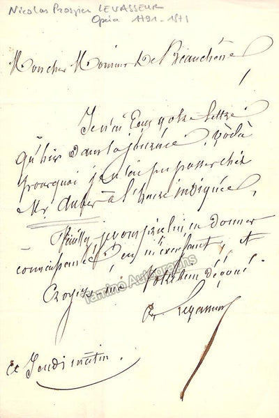 Levasseur, Nicolas - Autograph Note Signed