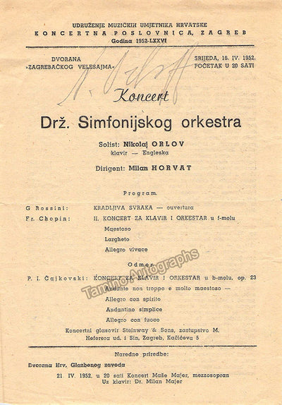 Orloff, Nikolai - Signed Program Zagreb 1952