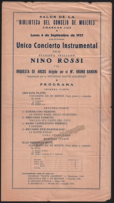 Rossi, Nino - Teatro Colón Playbill Piano Concert 1937