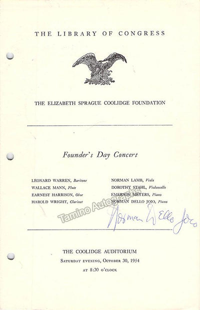 Dello Joio, Norman - Signed Program Washington 1954