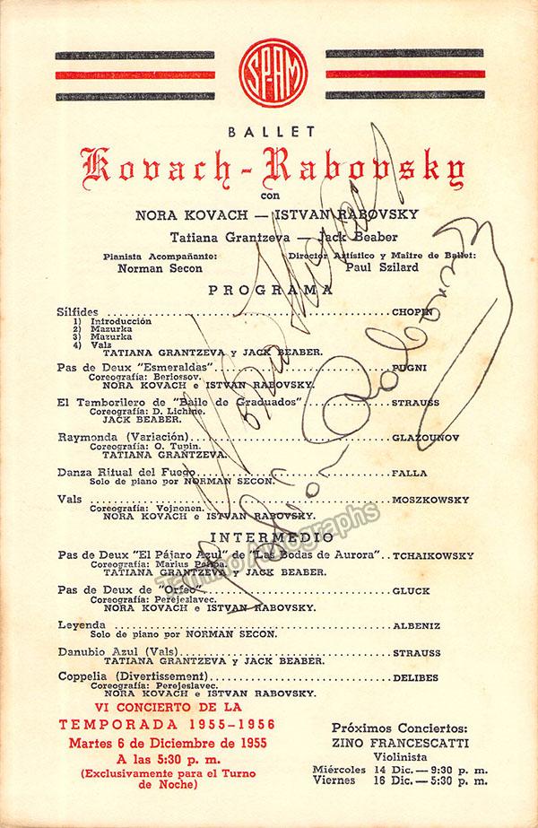 Kovach, Nora - Rabovtsky, Istvan - Signed Program Havana 1955