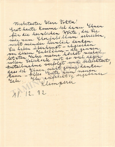 Klemperer, Otto - Autograph Letter Signed 1932