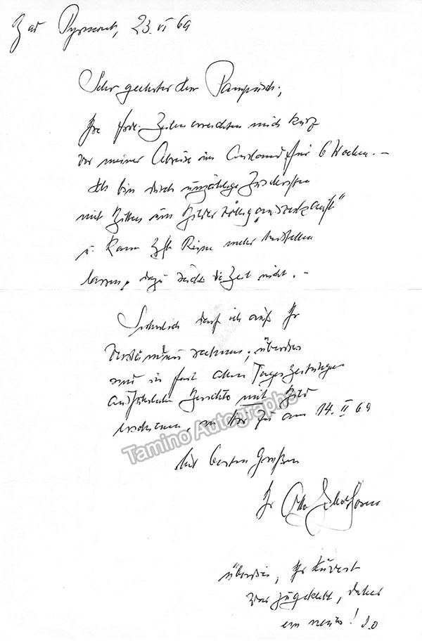 Sosen, Otto Ebel von - Autograph Letter Signed 1969 - Tamino