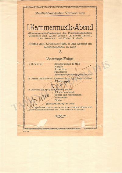 Respighi, Ottorino - Signed Program Linz 1928