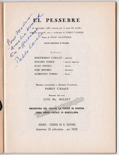 Casals, Pablo - Signed Program El Pessebre Oratorio