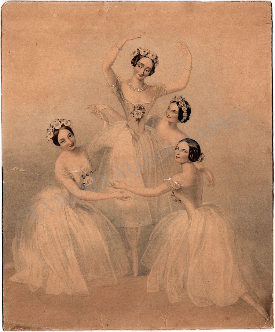 Pas de Quatre - Vintage Lithograph with Taglioni, Cerrito, Grisi and Grahn