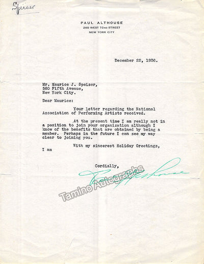 Althouse, Paul - Typed Letter Signed