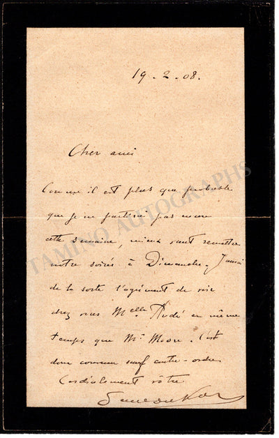 Dukas, Paul - Autograph Letter Signed 1908