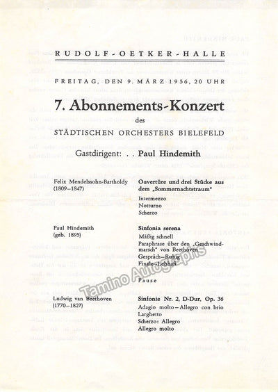Hindemith, Paul - Concert Program 1956