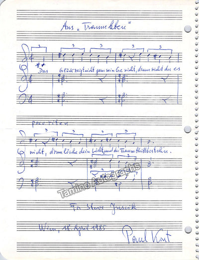 Kont, Paul - Autograph Music Quote Signed 1985