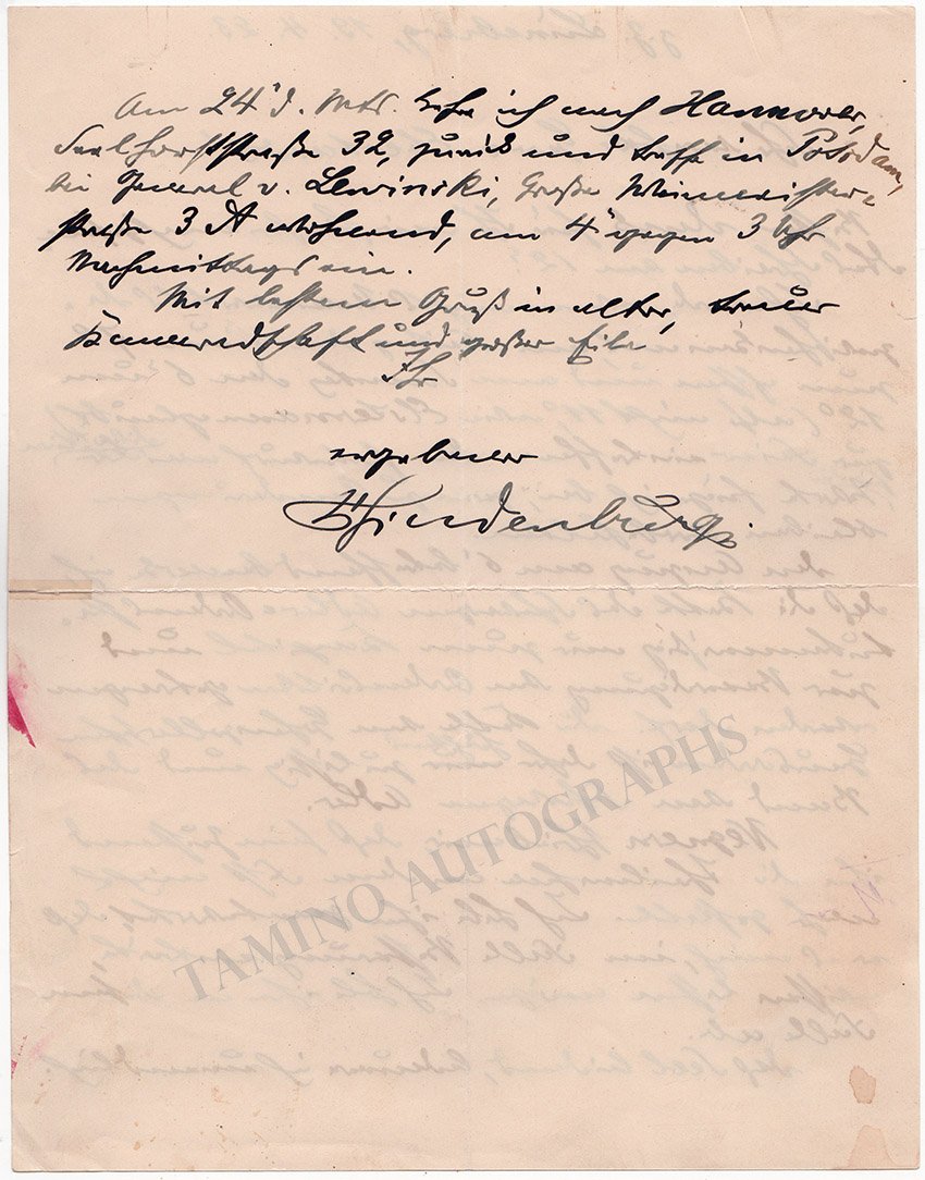 Hindenburg, Paul - Autograph Letter Signed 1923 - Tamino