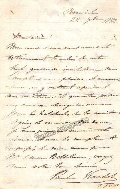 Viardot, Pauline - Autograph Letter Signed 1852 + Portrait