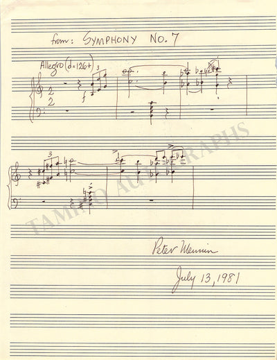 Mennin, Peter - Autograph Music Quote Signed