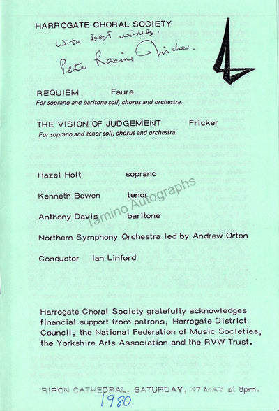 Fricker, Peter Racine - Signed Program 1980