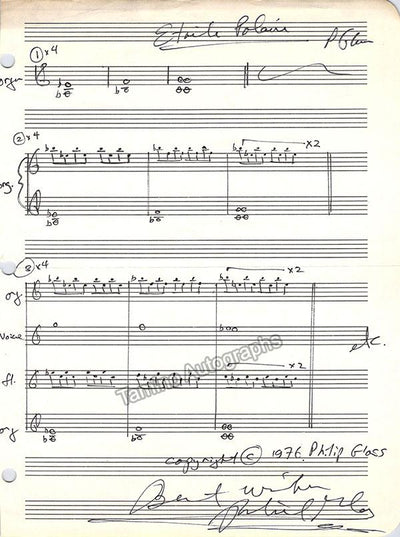 Glass, Philip - Autograph Music Quote from "Etoile Polaire" Signed 1976